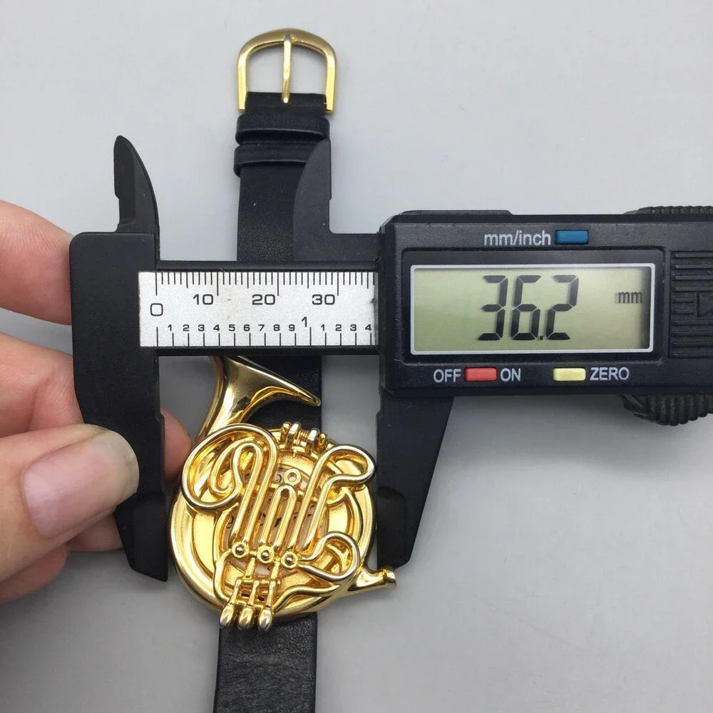 French Horn Hidden Dial Womens Watch 36mm Gold Tone Black Strap New Battery